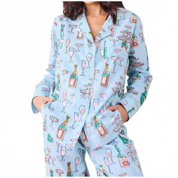 PRINTFRESH champagne tower long tall pajama set in blue - Picture 3 of 16